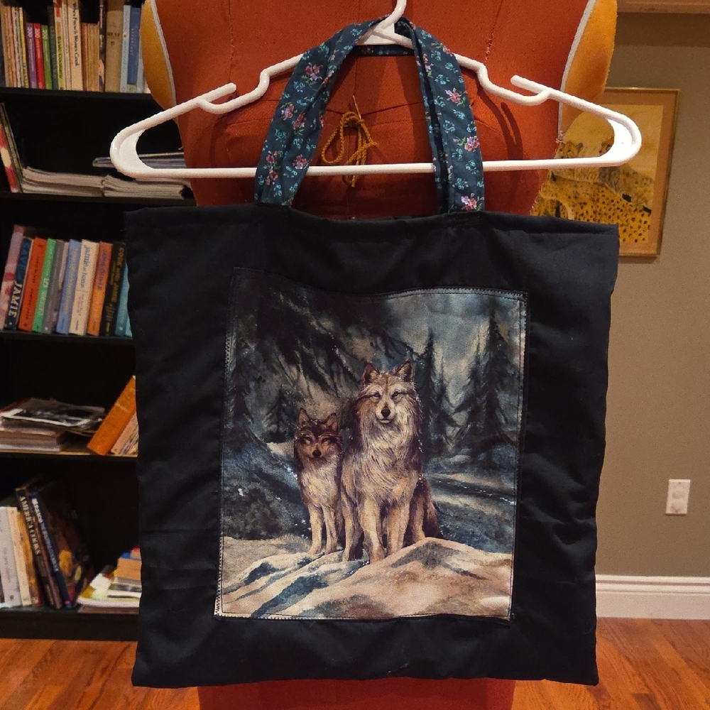 Wolf Print Black Tote Bag
